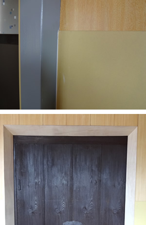 塗装後の鉄骨と土蔵の扉の写真