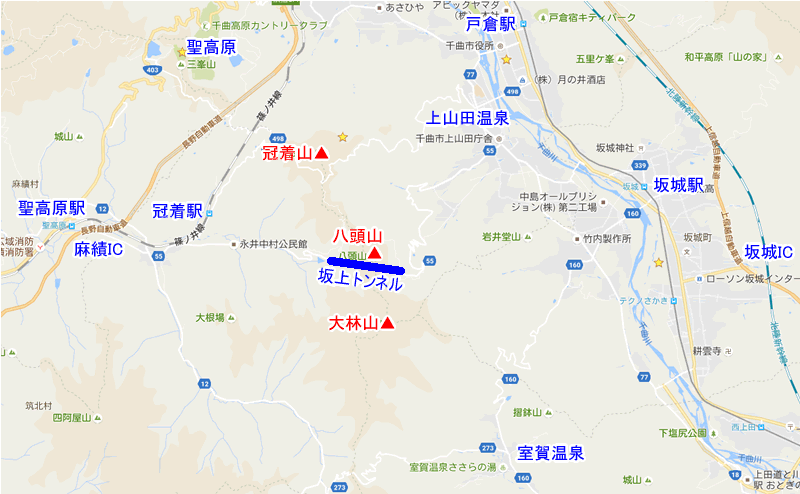 長野県北信地域の地図と大林山の位置